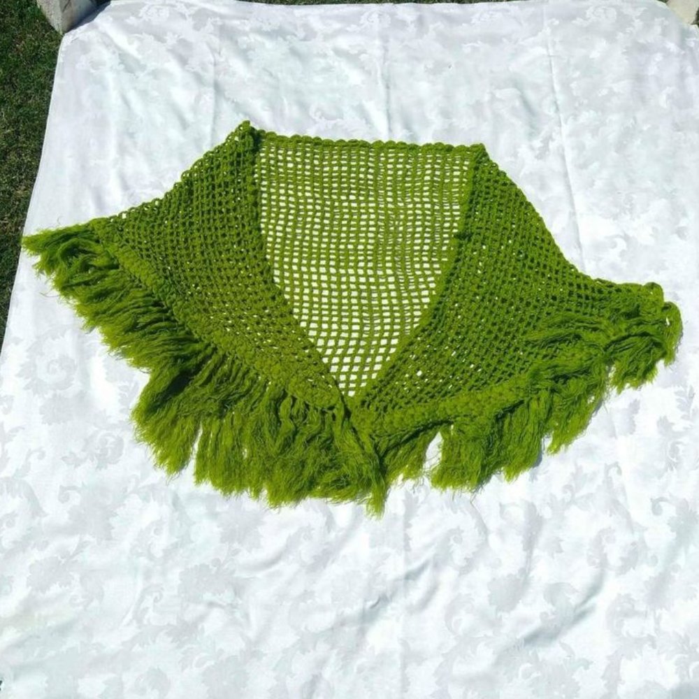 Olive Green Shawl Woman's Ladies Top Winter Warm Knit Fringe XL Scarves …